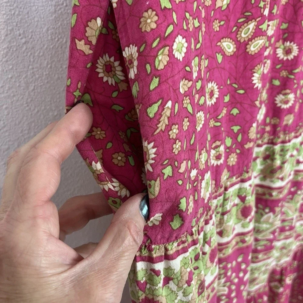 Vermont Country Store Dress S Pink Yellow Cotton Floral Muumuu Dress Housedress
